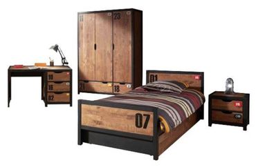 Kinderzimmer Set komplett Kameko 9 Massivholz+MDF Schwarz/Cognac