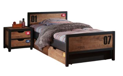 Kinderzimmer Set komplett Kameko 1 Massivholz+MDF Schwarz/Cognac