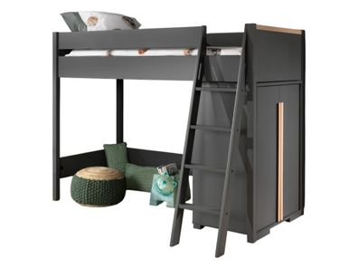 Kinderzimmer Set Kariotta 1 Hochbett Holzwerkstoff + Holz Grau/Buche