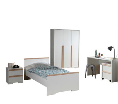 Jugendzimmer Set Kariotta Möbelset Holzwerkstoff Weiß/Buche
