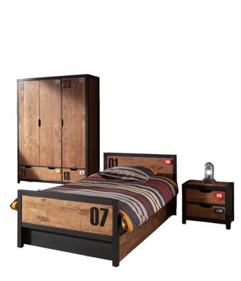 Kinderzimmer Set komplett Kameko 5 Massivholz+MDF Schwarz/Cognac