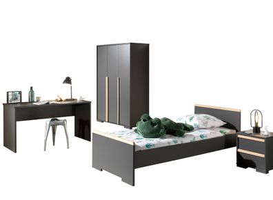 Jugendzimmer Set Kariotta Möbelset Holzwerkstoff Anthrazit/Buche