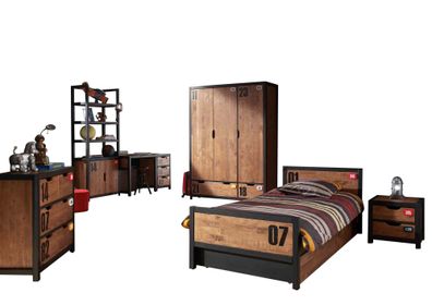 Kinderzimmer Set komplett Kameko 12 Massivholz+MDF Schwarz/Cognac