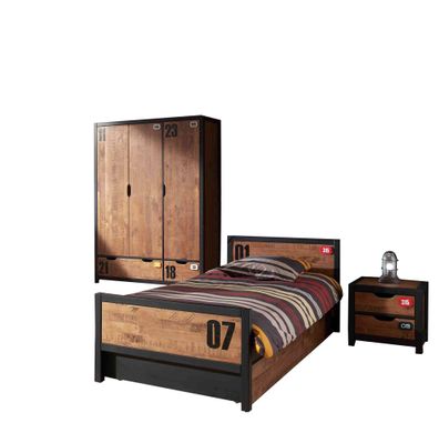 Kinderzimmer Set komplett Kameko 6 Massivholz+MDF Schwarz/Cognac