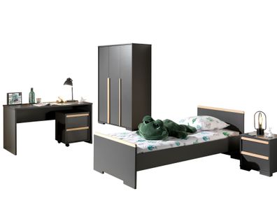 Jugendzimmer Set Kariotta Möbelset Holzwerkstoff Anthrazit/Buche