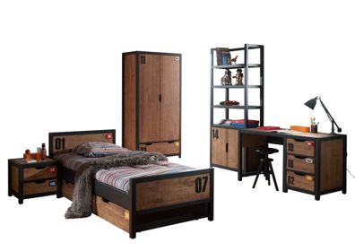 Kinderzimmer Set komplett Kameko 10 Massivholz+MDF Schwarz/Cognac