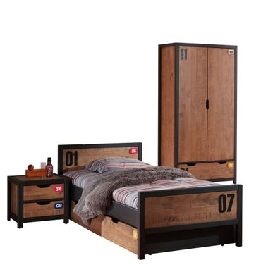 Kinderzimmer Set komplett Kameko 4 Massivholz+MDF Schwarz/Cognac
