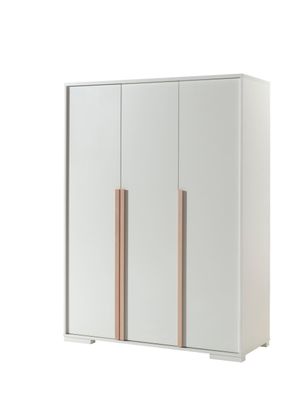 Kleiderschrank Kariotta 146x56x195 Wäscheschrank 3-türig Weiß/Buche