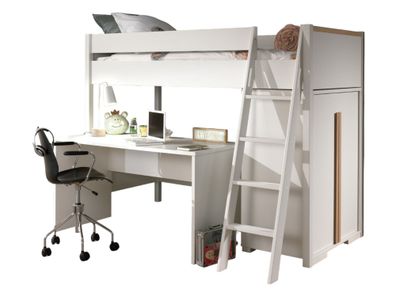 Kinderzimmer Set Kariotta 2 Hochbett Holzwerkstoff + Holz Weiß/Buche