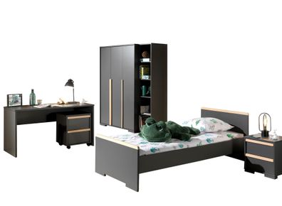 Jugendzimmer Set Kariotta Möbelset Holzwerkstoff Anthrazit/Buche