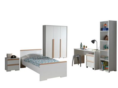 Jugendzimmer Set Kariotta Möbelset Holzwerkstoff Weiß/Buche
