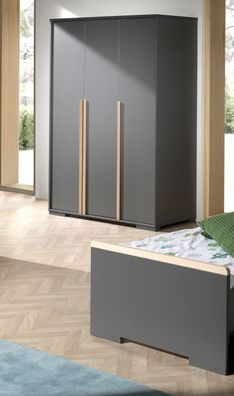Kleiderschrank Kariotta 146x56x195 Holzwerkstoff Anthrazit/Buche
