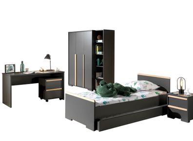 Jugendzimmer Set Kariotta Möbelset Holzwerkstoff Anthrazit/Buche