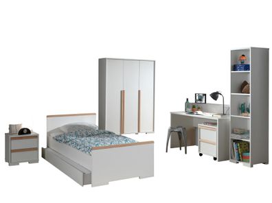 Jugendzimmer Set Kariotta Möbelset Holzwerkstoff Weiß/Buche