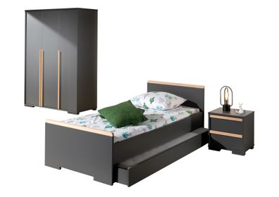 Jugendzimmer Set Kariotta Möbelset Holzwerkstoff Anthrazit/Buche