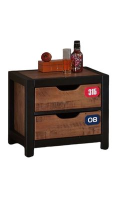 Nachtkonsole Kameko 50x45x45 MDF+Massivholz Schwarz/Cognac