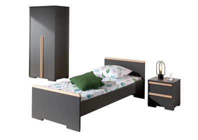 Jugendzimmer Set Kariotta Möbelset Holzwerkstoff Anthrazit/Buche