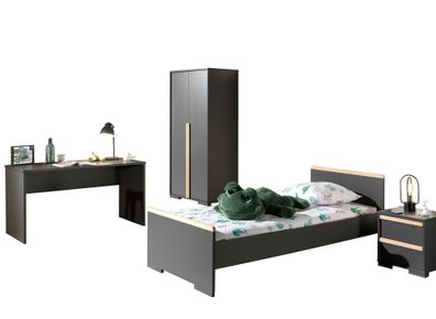 Jugendzimmer Set Kariotta Möbelset Holzwerkstoff Anthrazit/Buche