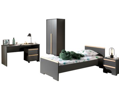 Jugendzimmer Set Kariotta Möbelset Holzwerkstoff Anthrazit/Buche