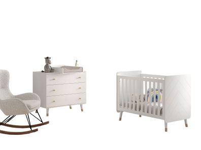 Babyzimmer Set Kamillah 3 Kinderzimmer Komplettset MDF Satin Weiß
