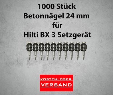 Betonnägel 1000 Stück 24mm für Hilti BX 3 Setzgeräte für Beton und Mauerwerk