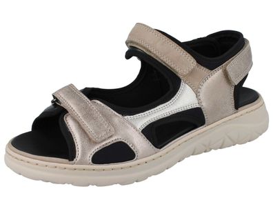 Waldläufer H-Joline Damen Trekking Sandale beige grau schwarz Glattleder glänzend