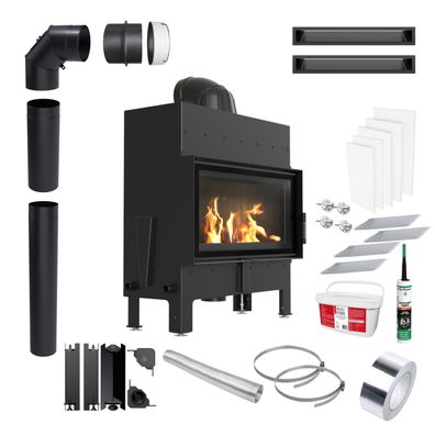KRATKI FLOKI L 12 kW Kaminofen Ø 200 mm EKO Schwarz Set für Einbau