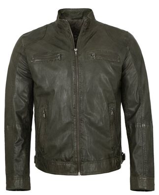 MADDOX - Herren Lederjacke Lammnappa olive
