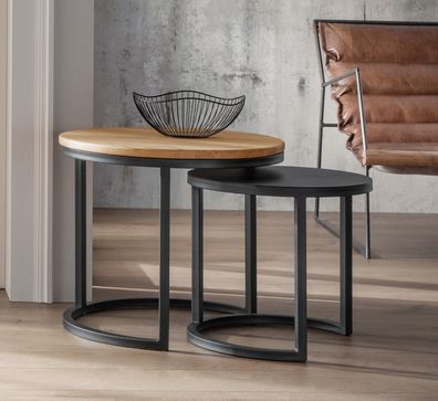 2er-Set Beistelltische 'Lissabon' Wildeiche/Metall schwarz