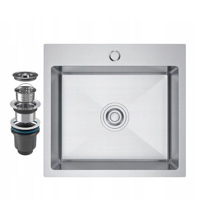 QLS Spülbecken INOX aus Edelstahl 48x45 cm mit Siphon 11216