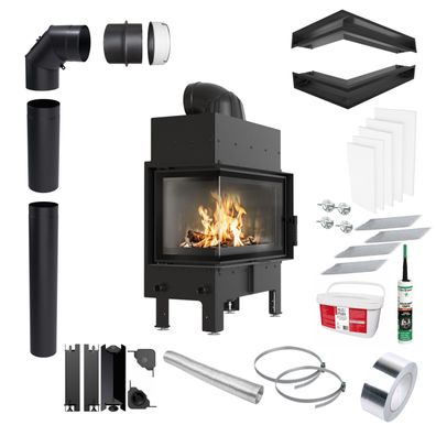 KRATKI FLOKI M Linker Kaminofen 10 kW Ø200 Schwarz Set für Montage