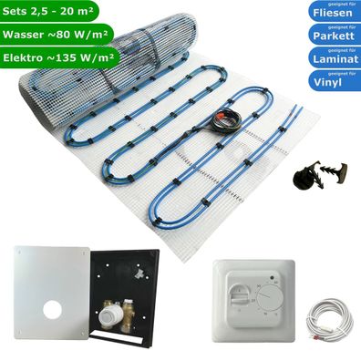 Fußbodenheizung Komplett Set Wasser Elektro Matte & Regelset Standard Duo Hybrid