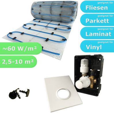 Fußbodenheizung Komplett Set Wasser Einrohr Dünnbett Matte 8mm Regelbox TH-RTL