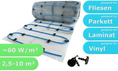 Fußbodenheizung Komplett Set Wasser Einrohr Dünnbett Matte 8mm mit Anschlüssen