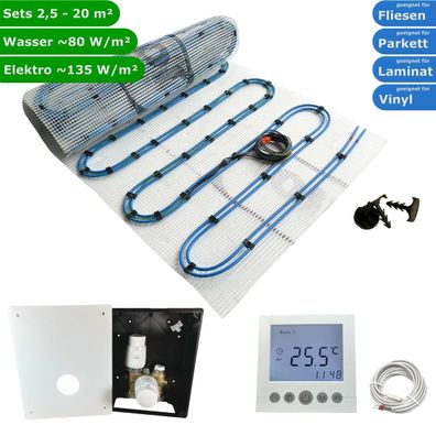 Fußbodenheizung Komplett Set Wasser Elektro Matte & Regelset Comfort Duo Hybrid
