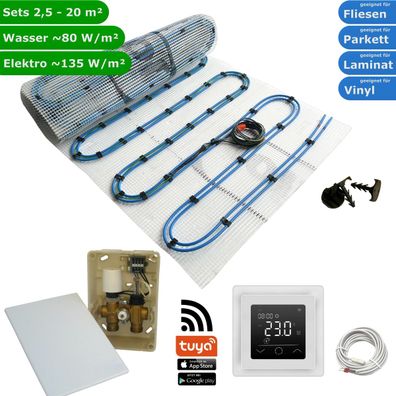Fußbodenheizung Komplett Set Wasser Elektro Matte & Regelset WLAN Touch weiß