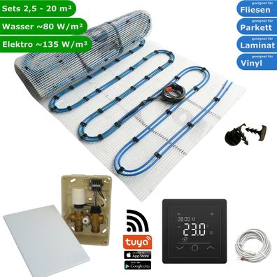 Fußbodenheizung Komplett Set Wasser Elektro Matte & Regelset WLAN Touch schwarz