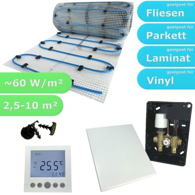 Fußbodenheizung Komplett Set Wasser Einrohr Dünnbett Matte 8mm Regelbox Digital