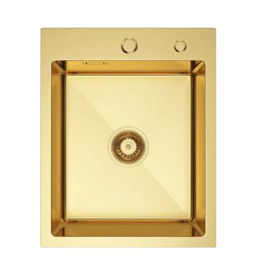 QLS Spülbecken 40x50 cm Edelstahl RUBEN GOLD mit Siphon und Seifenspender 11224