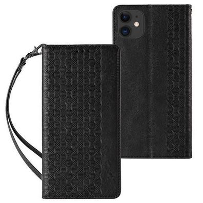 Magnetische Huelle mit Handykordel fuer iPhone 13 Mini - Schwarzes Wallet Case mit