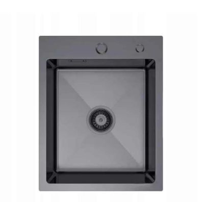 QLS Spülbecken 40x50 cm Edelstahl RUBEN Graphit - mit Siphon und Seifenspender 11226