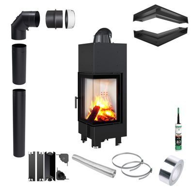 KRATKI MBN Rechter Eck Kaminofen 10 kW Ø200 Set für Montage