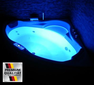 Whirlpool Badewanne 130x130 mit 8 Massage Düsen LED Eckwanne Made in Germany