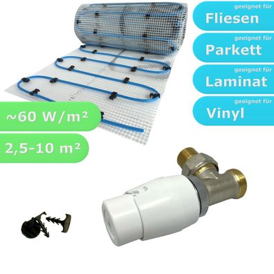 Fußbodenheizung Wasser Set HoWaTech mit 8mm Einrohr Heizmatte und RTL-Ventil Eck