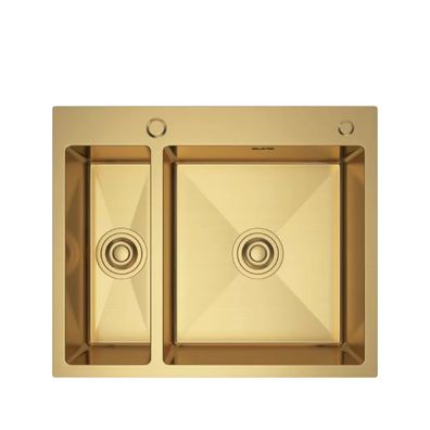 QLS Spülbecken 61x51 cm Edelstahl 1,5 Becken AIDA GOLD Siphon Seifenspender 11228