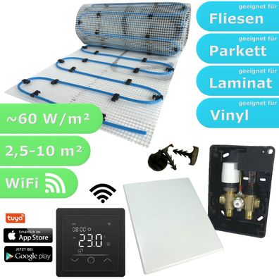Fußbodenheizung Wasser Set HoWaTech 8mm Einrohr Heizmatte und E-Regelbox WLAN Touch