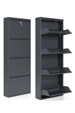 Schuhschrank Schuhschrank Metall, 4-türig, abschließbar, Robust & Fertig montiert