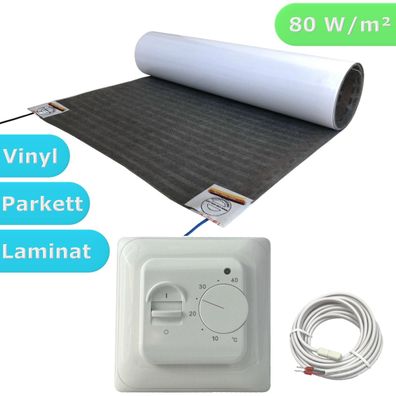 Fußbodenheizung elektrisch Komplett Set Heizfolie Vinyl Folienheizung Thermostat