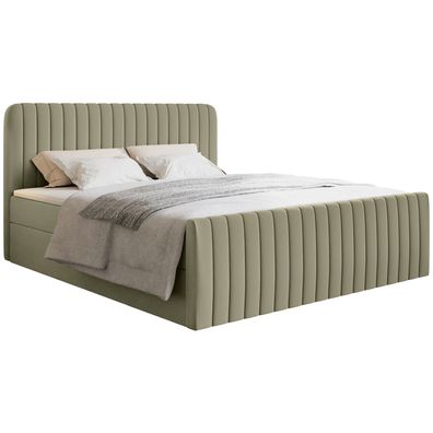 Selsey Saliano - Boxspringbett 200x200 mit Bettkasten, Topper, Chenille, olivgrün