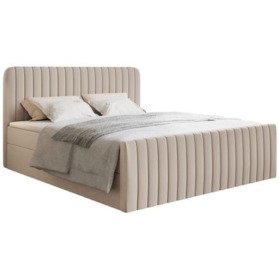 Selsey Saliano - Boxspringbett 200x200 mit Bettkasten, Topper, Chenille, beige